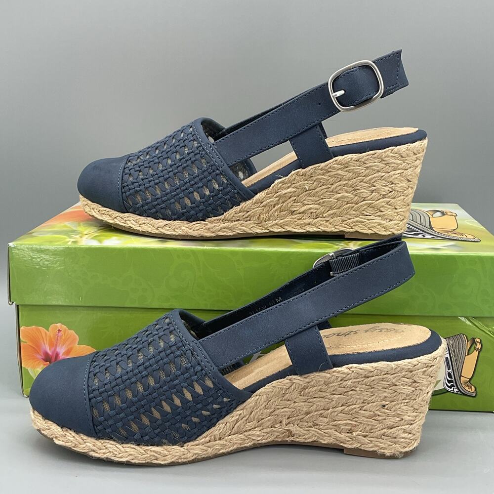 NEW Easy Street Women’s Taffy Slingback Espadrille Wedge Sandals Navy Size 6.5M - Picture 2 of 10